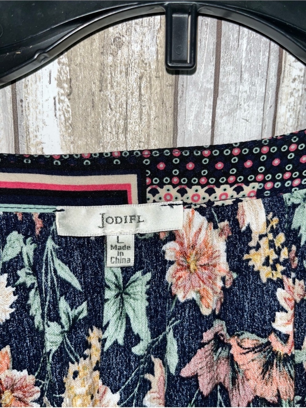 Jodifl Navy Floral Boho Peasant Blouse Long Sleeve Lightweight Top Size L - Picture 6 of 6